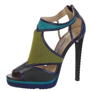 Vintage Women's High Heel Sandals - Blue and Yellow